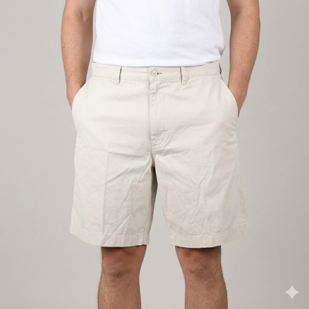 Tommy Hilfiger Chino Shorts Beige 100% Cotton Canvas‎ Logo Size 36 Off White